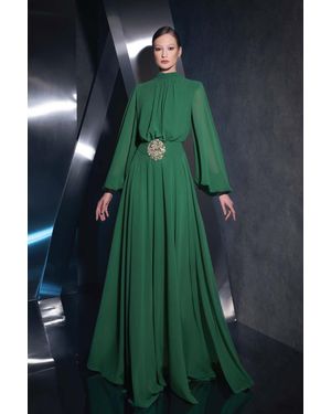 Ziad Nakad High-Neck Long Sleeve Gown - Green