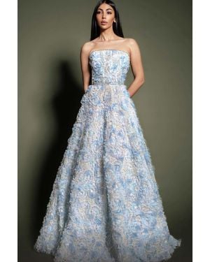 Mnm Couture Embellished A-Line -Strapless Gown - Blue