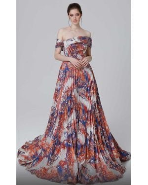 Mnm Couture Print Crinkle Gown - White