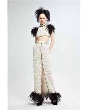 YOLANCRIS Feathered Top And Skirt - White