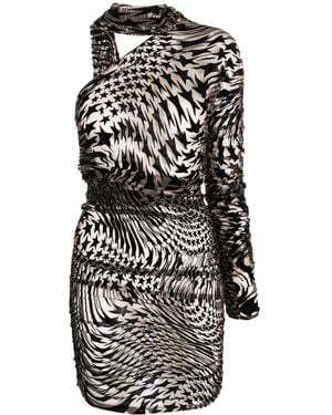 Mugler Star Mesh Asymmetric Minidress - Black