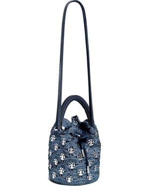 Rabanne Raffia And Leather Bucket Bag - Blue