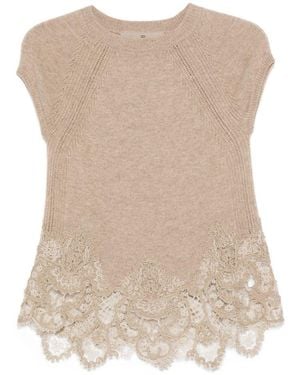 Ermanno Scervino Lace-Trimmed Top - Natural