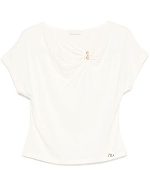 Liu Jo T-Shirt Bianca Con Scollo Drappeggiato - Bianco