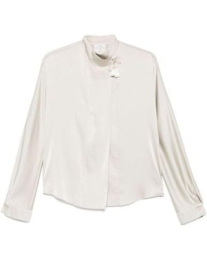 forte_forte Silk Blend Long-Sleeved Shirt With Tassel Detail - White