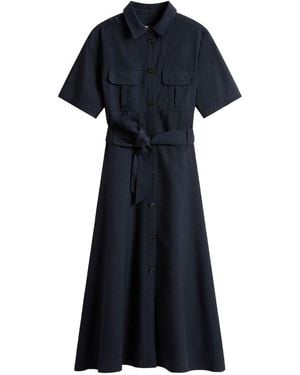 Woolrich Long Dress With Short Sleeves And Belt - Blue