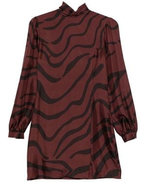 Raquel Diniz Silk Midi Dress With Abstract Stripes - Brown