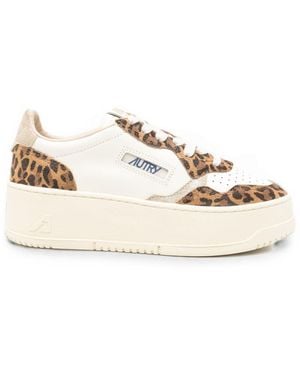 Autry Sneakers Bianche Medalist Con Stampa Leopardata E Suola Platform - Neutro
