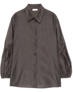 Peserico Camicia Marrone Con Maniche A Palloncino - Grigio