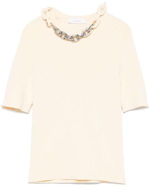 Rabanne Silk And Cotton T-Shirt With Chain - Natural