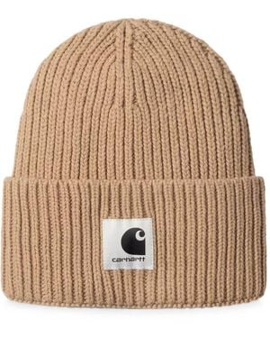 Carhartt Berretto Marrone Chiaro A Coste Con Logo - Neutro