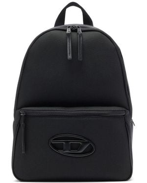 DIESEL Zaino Nero Con Tasca Frontale E Placca Logo Satinata