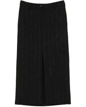 Seventy Gonna Midi Nera Gessata Con Spacco - Nero