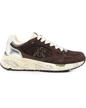 Premiata Sneakers Mased Marroni Con Dettagli Argentati E Inserti - Bianco