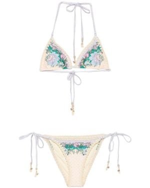 Zimmermann Bikini Indra Con Dettagli Crochet E Stampa Floreale - Bianco