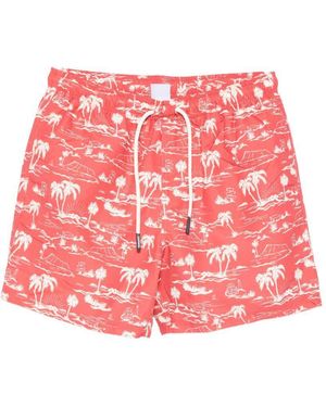 Sebago Costume Da Mare Rosso Con Fantasia Bianca