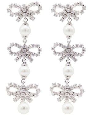 Self-Portrait Pearl Bow Drop Earrings - White