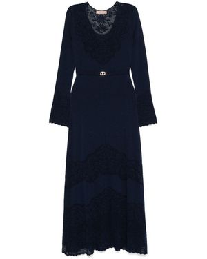 Twinset Abito Lungo Con Pizzo - Blu