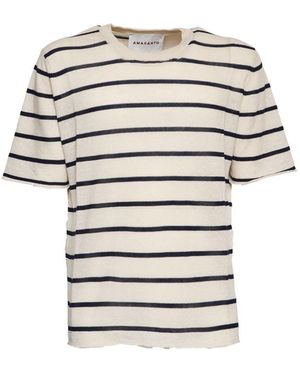 Amaranto T-Shirt A Maniche Corte A Righe Blu - Bianco