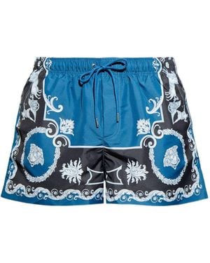 Versace Costume Da Mare Blu Con Stampa