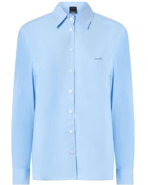 Pinko Camicia Connie Azzurra Con Logo Ricamato Sul Petto - Blu