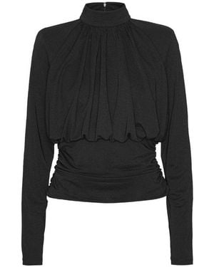 ROTATE BIRGER CHRISTENSEN Draped Top With High Neckline - Black