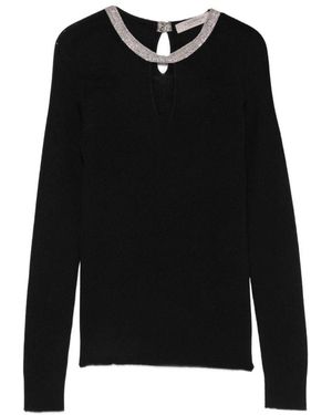 D. EXTERIOR Maglia Nera Girocollo Con Strass - Nero