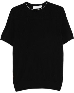 Amaranto Maglia Girocollo A Maniche Corte Con Effetto Traforato - Nero