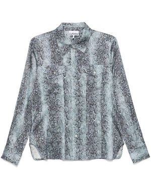Ganni Camicia Con Stampa Pelle Di Serpente - Blu