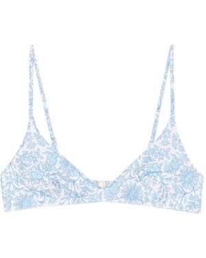 MC2 Saint Barth Top Bikini Bianco Con Stampa Floreale Celeste Firmato - Blu