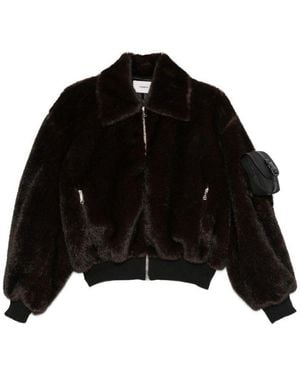 Coperni Faux Fur Bomber Jacket With Zip - Black