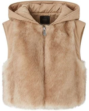 Pinko Cropped Knitwear Jacket With Faux Fur - Natural
