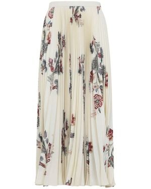 Etro Pleated Midi Skirt With Floral Print - White