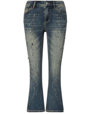 Liu Jo Jeans Alla Caviglia Leggermente Svasati Con Strass Ricamati - Blu