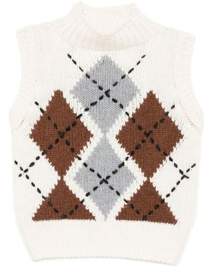 Ermanno Scervino Diamond-Pattern Sleeveless Sweater - Natural