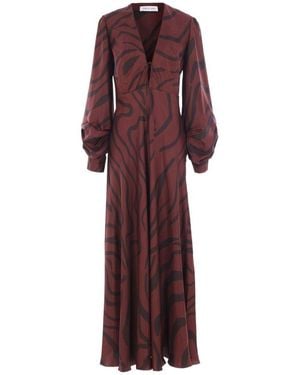 Raquel Diniz Silk Midi Dress With Deep V-Neckline - Purple
