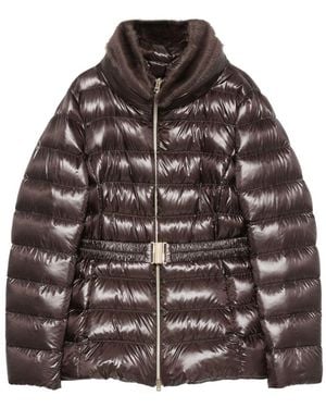 Herno Piumino Corto Marrone Slim Con Cappuccio E Cintura