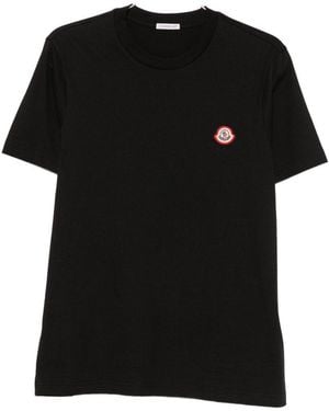 Moncler T-Shirt Nera A Maniche Corte Con Logo Sul Petto - Nero
