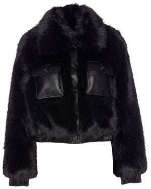 Liu Jo Faux Fur And Leather Jacket - Blue