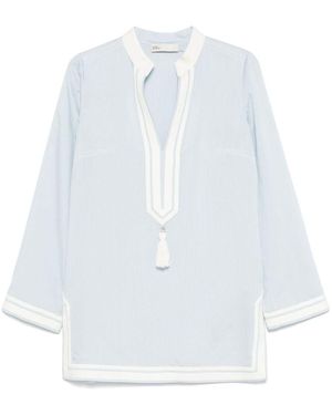 【送料&関税込】Tory Burch Kaftan With V-neck And Pendant Tory Burch Light Blue Kaftan With V-neck And Pendant