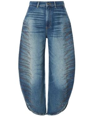 Liu Jo Jeans Barrel Oversize Con Strass Laterali - Blu