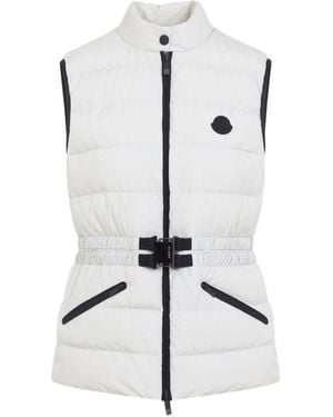 Moncler Gilet Piumino Romantisme Vest Imbottito Con Cintura - Bianco