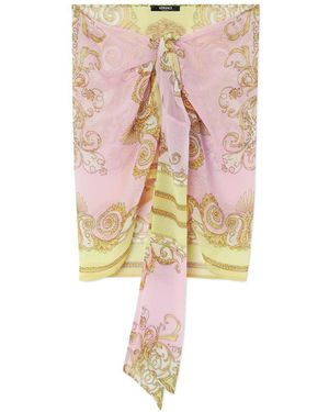 Versace Pareo Con Stampa Barocco Oro E Rosa