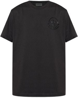 Moncler T-Shirt Nera A Maniche Corte Con Logo Sul Petto - Nero