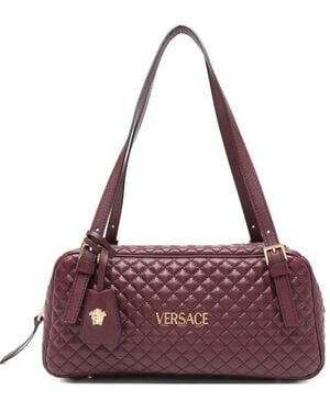 Versace Bordeaux Quilted Leather Bowling Crossbody Bag - Purple