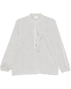 Marella Camicia Kiwi A Righe Con Rouches - Bianco