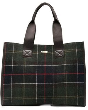 Barbour Large Plaid-Pattern Tote Bag - Black