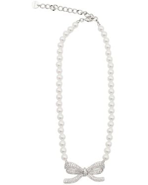 Self-Portrait Pearl Necklace With Bow - White
