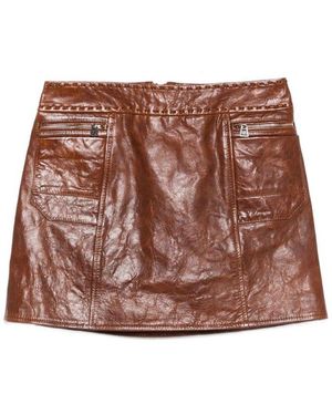 Ermanno Scervino Leather Mini Skirt With Zip Pockets - Brown