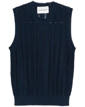 Amaranto Gilet Girocollo Blu Con Effetto Traforato